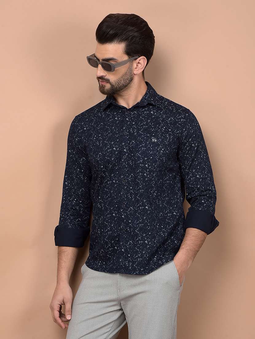 men long sleeves printed casual shirt