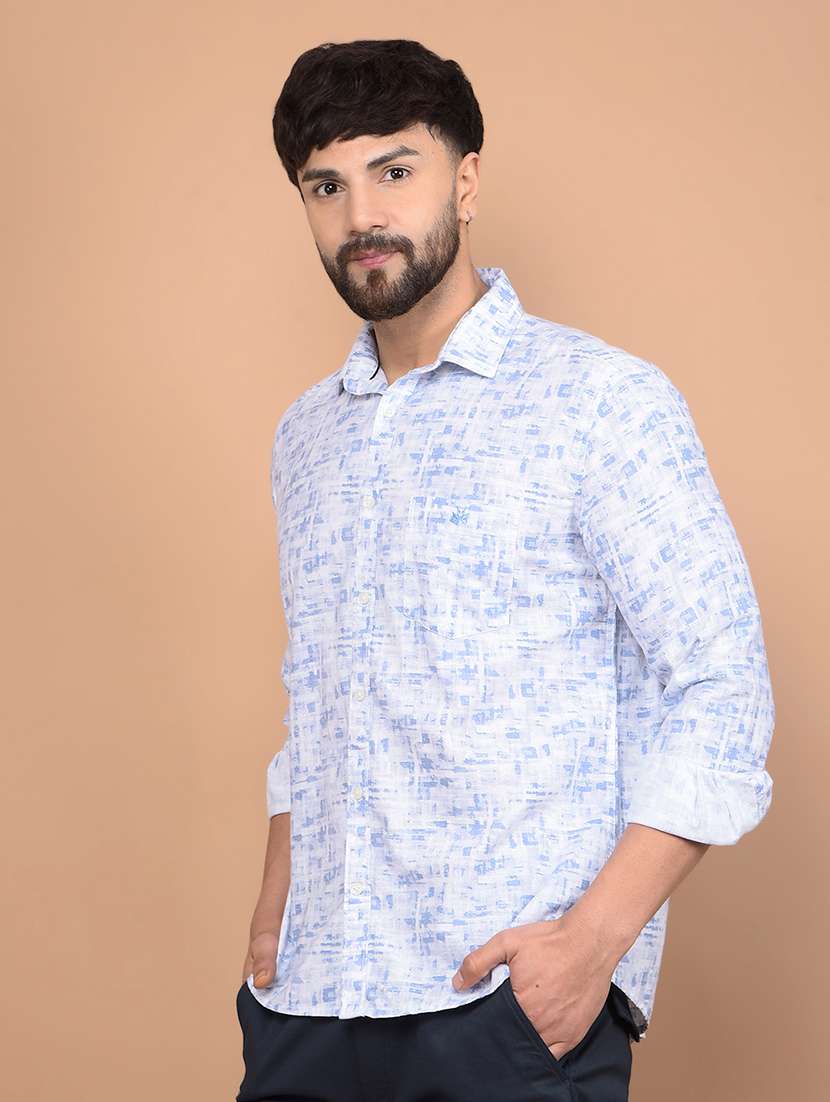 men long sleeves printed casual shirt