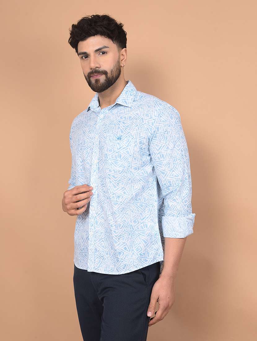 men long sleeves printed casual shirt