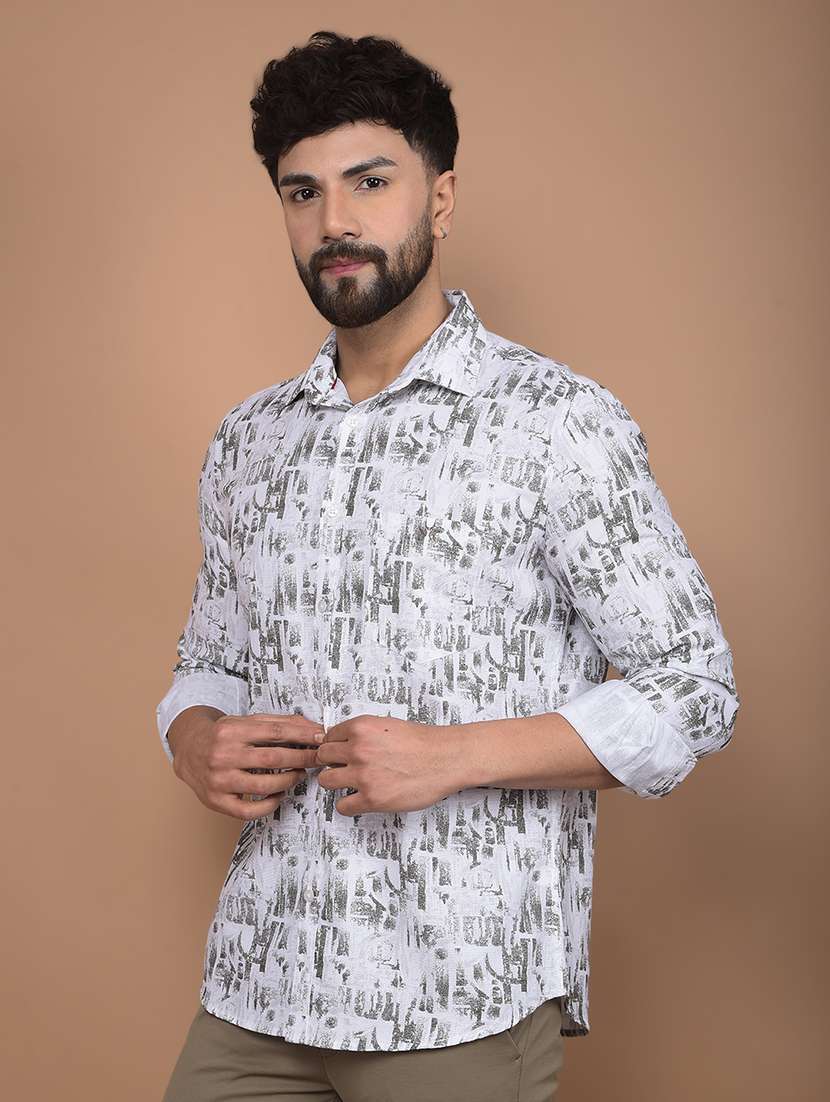 men long sleeves printed casual shirt