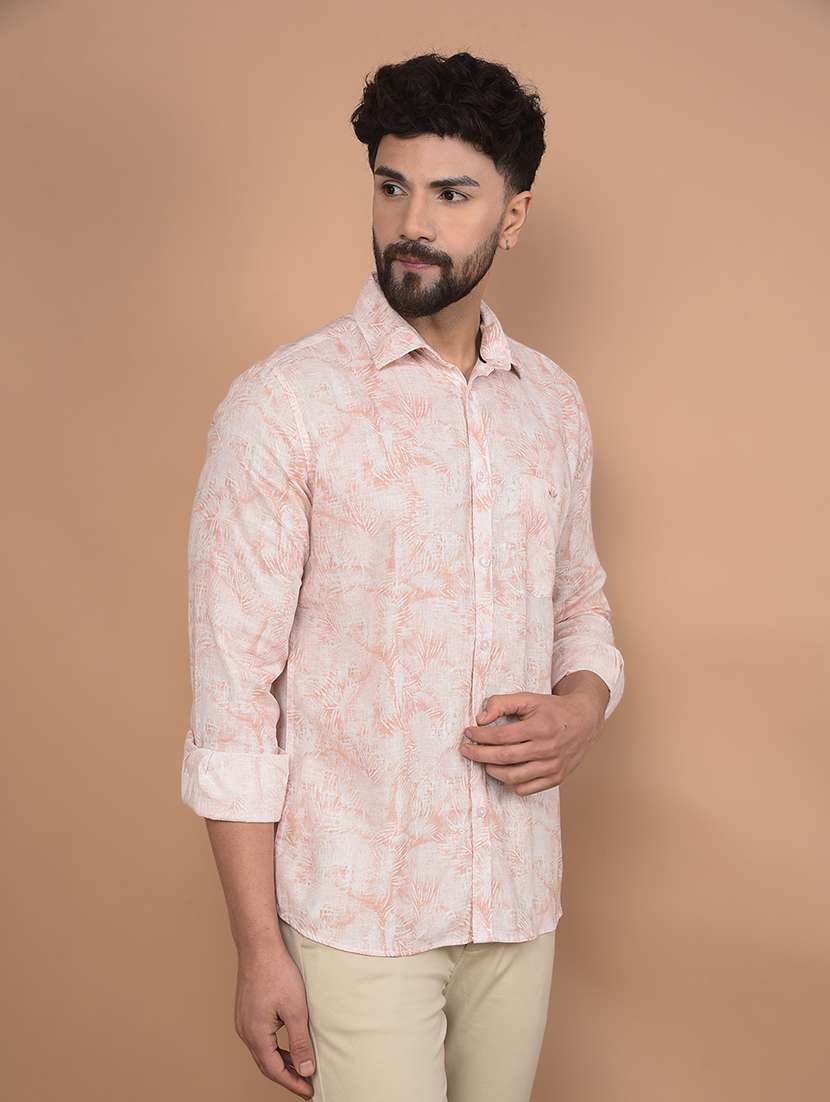 men long sleeves printed casual shirt