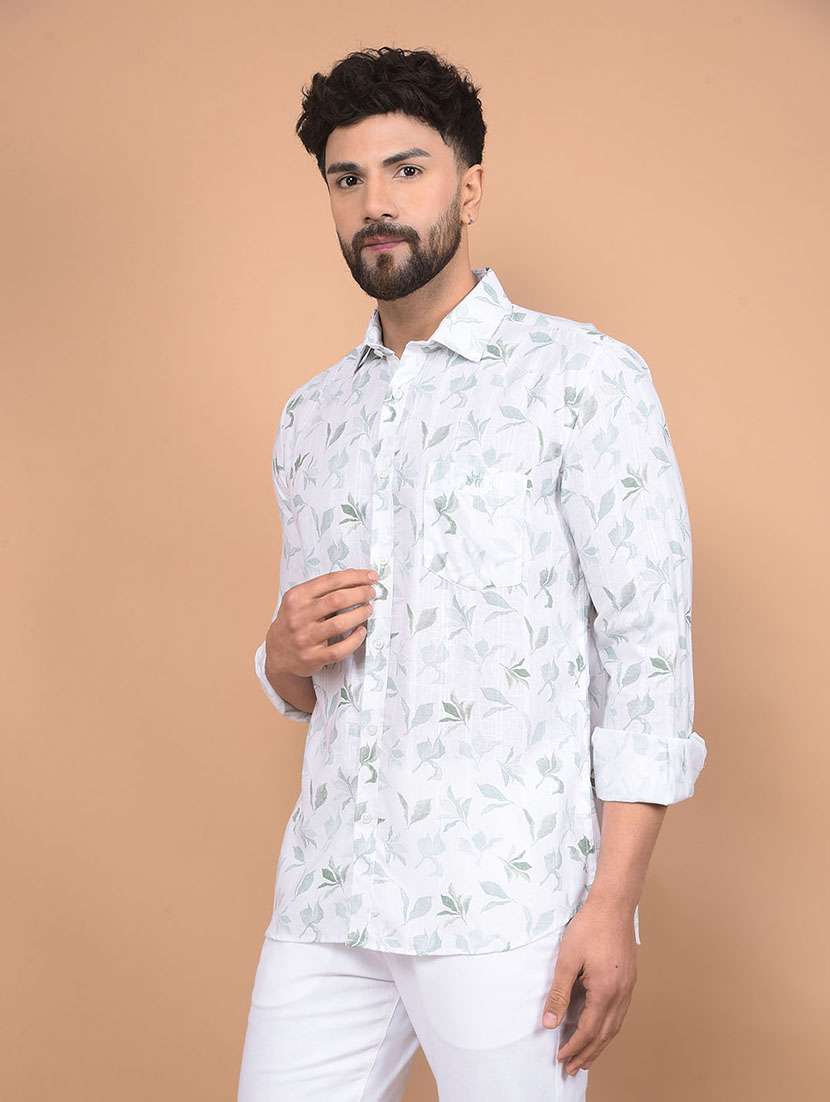men long sleeves printed casual shirt