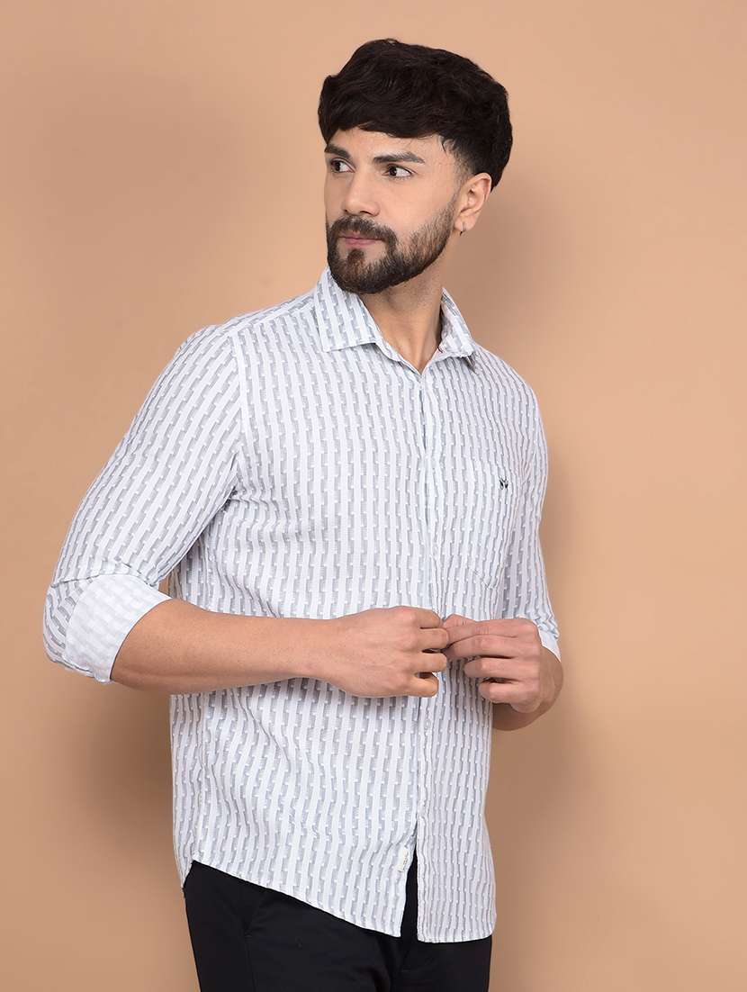 men long sleeves printed casual shirt