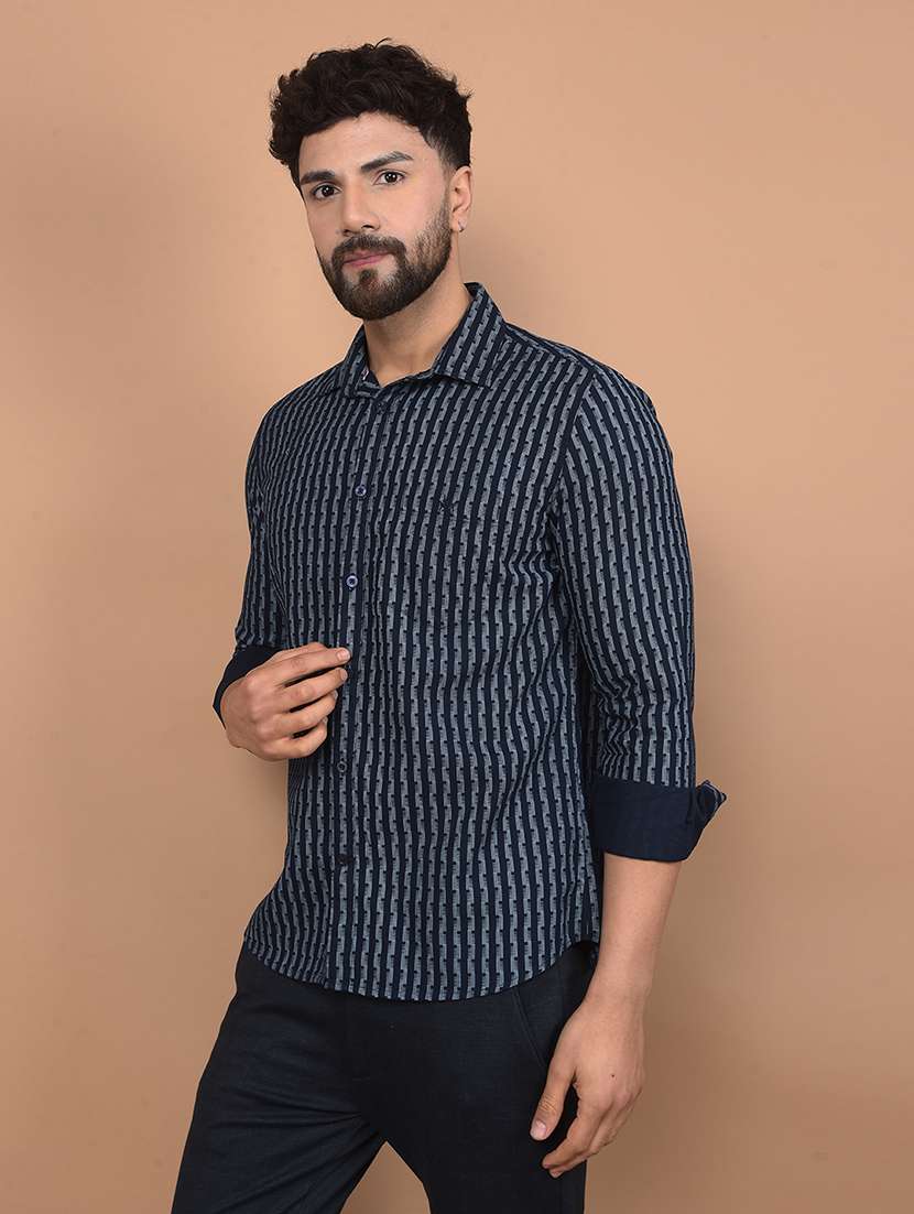 men long sleeves printed casual shirt