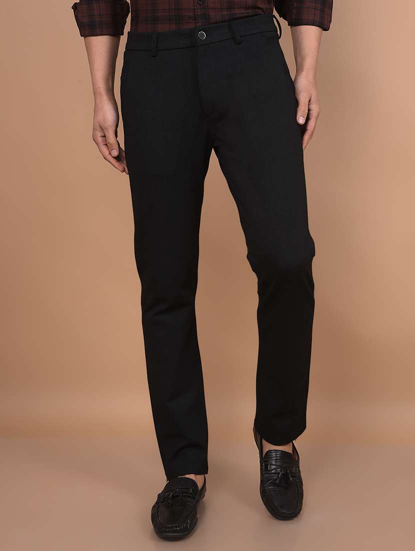 men mid rise solid flat front casual trouser