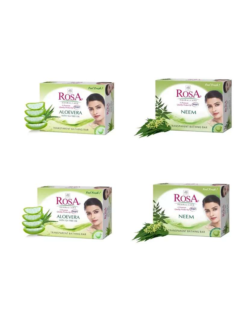 rosa transparent aloevera & neem gel soap i skin conditioners for moisturized skin i glyecrin bathing bar i pack 4 *100g each