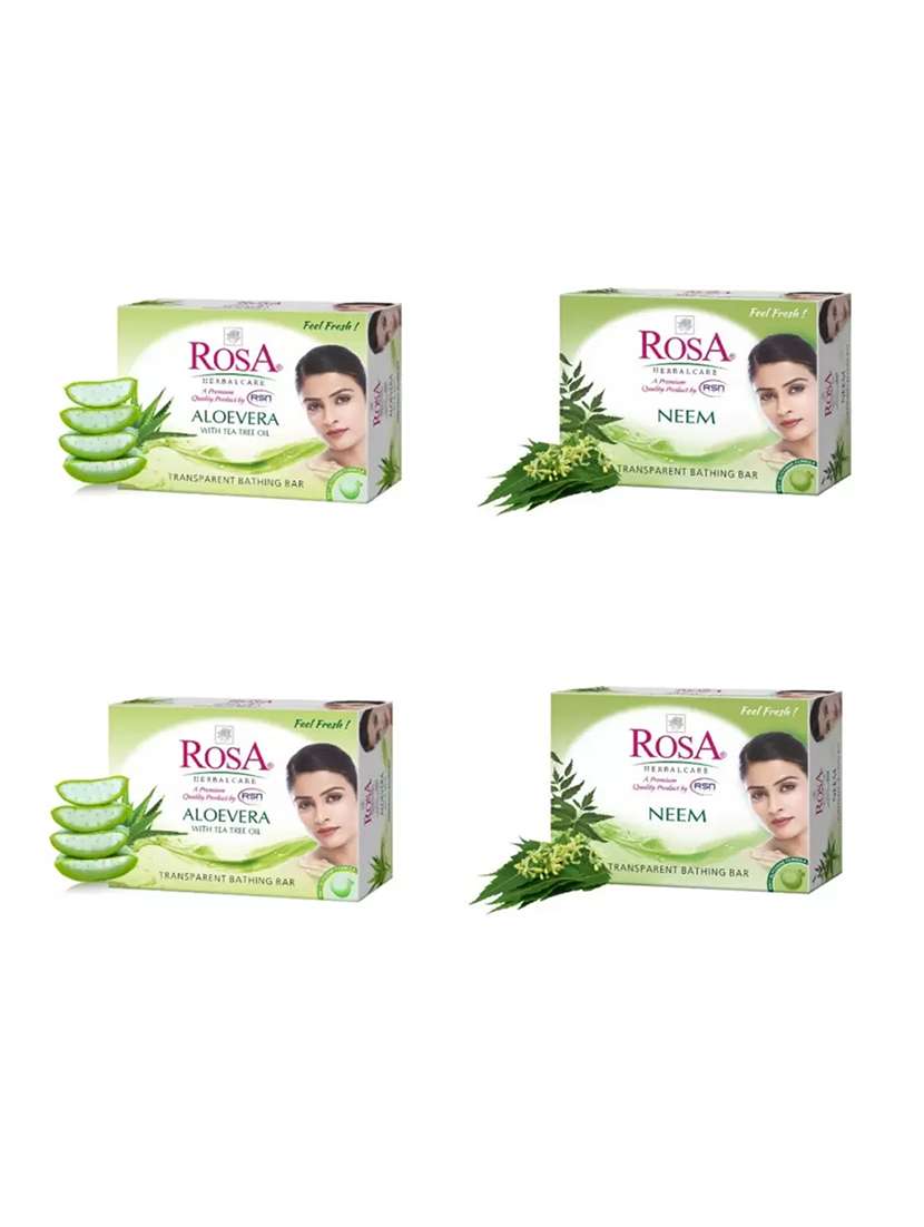 rosa transparent aloevera, neem gel soap i skin conditioners for moisturized skin i glyecrin bathing bar i pack 4 *100g each