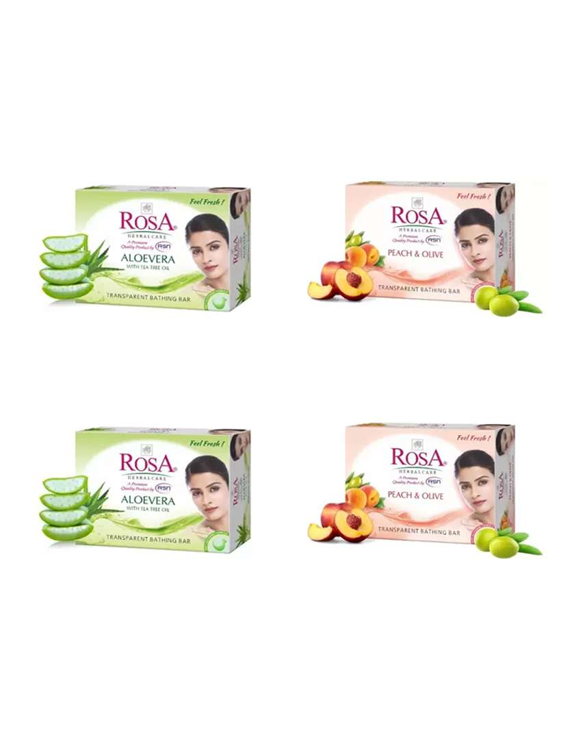 rosa transparent aloevera & peach & olive gel soap i skin conditioners for moisturized skin i bathing bar i pack 4 *100g each