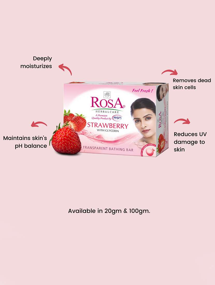 rosa transparent aloevera & strawberry gel soap i skin conditioners for moisturized skin i bathing bar i pack 4 *100g each - 21716366 -  Standard Image - 3