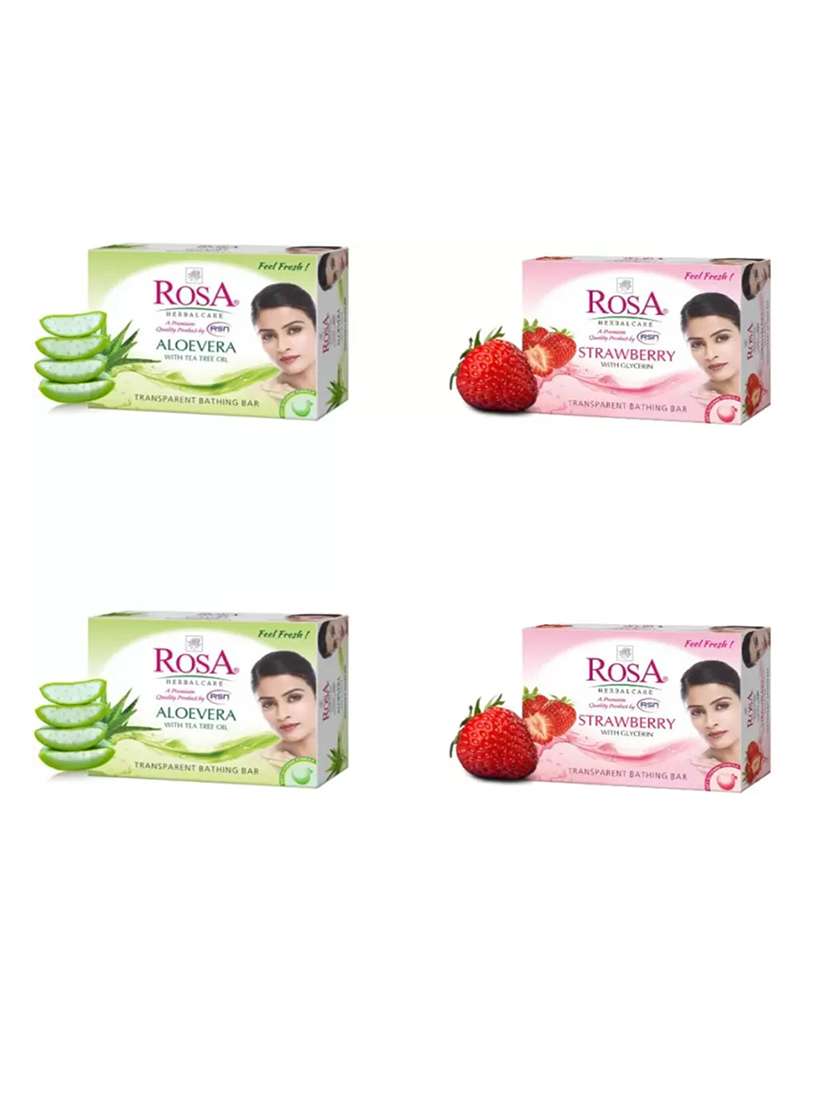 rosa transparent aloevera & strawberry bathing bar i skin conditioners for moisturized skin i glyecrin soap i pack 4 *100g each