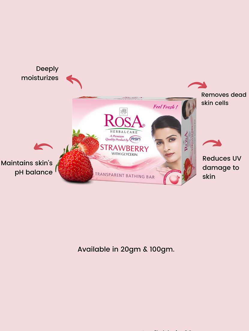 rosa transparent aloevera & strawberry bathing bar i skin conditioners for moisturized skin i glyecrin soap i pack 4 *100g each - 21716367 -  Standard Image - 3