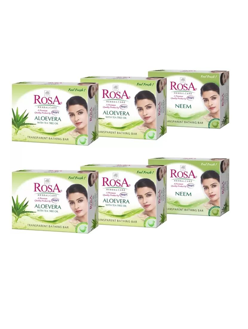 rosa transparent aloevera & neem gel soap i skin conditioners for moisturized skin i glyecrin bathing bar i pack 6 *100g each - 21716371 - Zoom Image - 0
