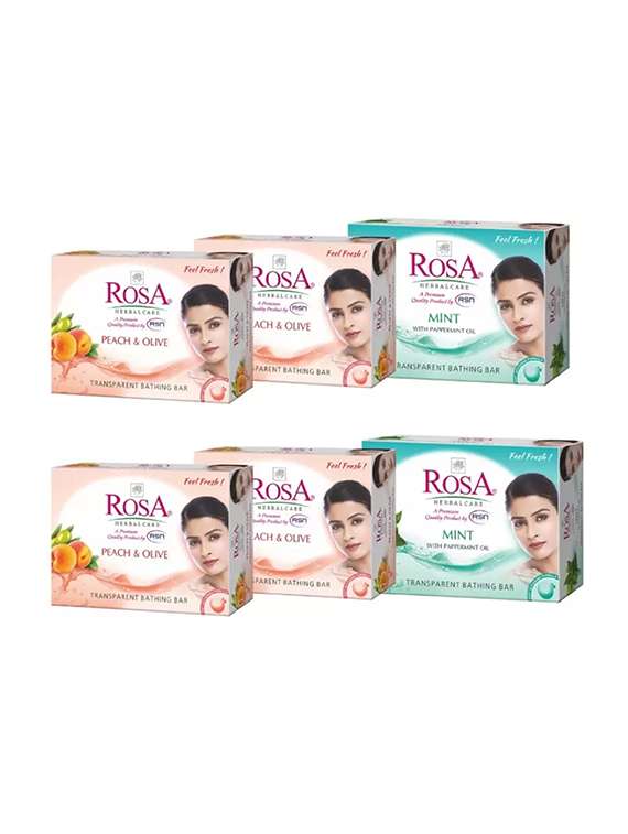 rosa transparent mint & peach & olive gel soap i skin conditioners for moisturized skin i bathing bar i pack 6 *100g each
