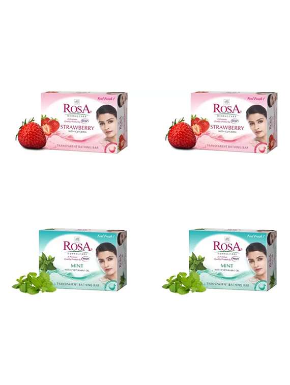rosa transparent mint & strawberry bathing bar i skin conditioners for moisturized skin i glyecrin soap i pack 4 *100g each