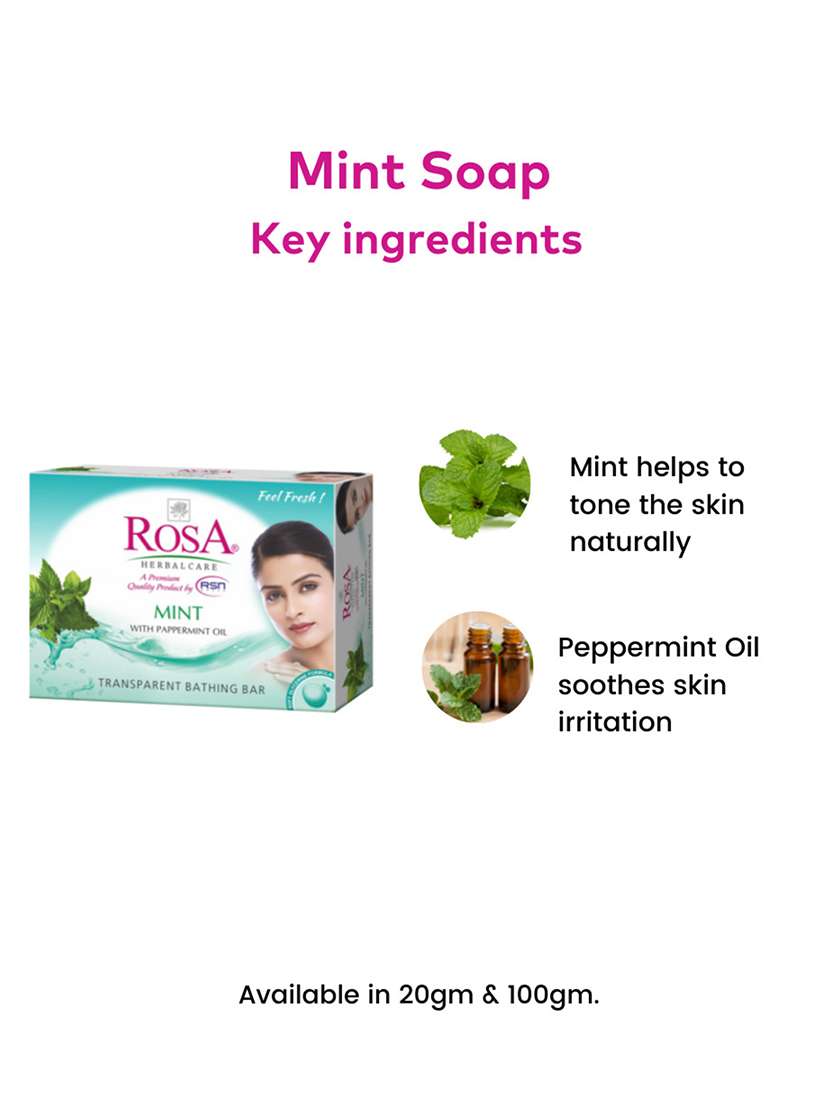 rosa transparent mint gel soap with pappermint, peach & olive gel soap i skin conditioners i bathing bar i pack 4 *100g each - 21716388 -  Standard Image - 3