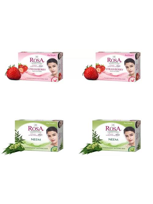 rosa transparent neem & strawberry gel soap i skin conditioners for moisturized skin i bathing bar i pack 4 *100g each - 21716391 - Standard Image - 0