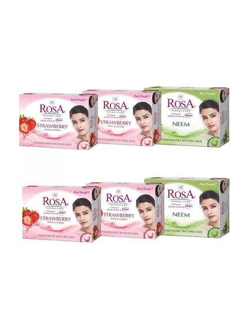 rosa transparent neem & strawberry gel soap i skin conditioners for moisturized skin i glyecrin bathing bar i pack 6 *100g each - 21716392 - Standard Image - 0