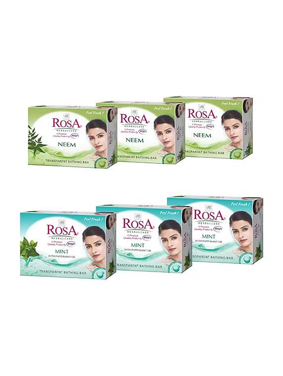rosa transparent mint & neem gel soap i skin conditioners for moisturized skin i glyecrin bathing bar i pack 6 *100g each
