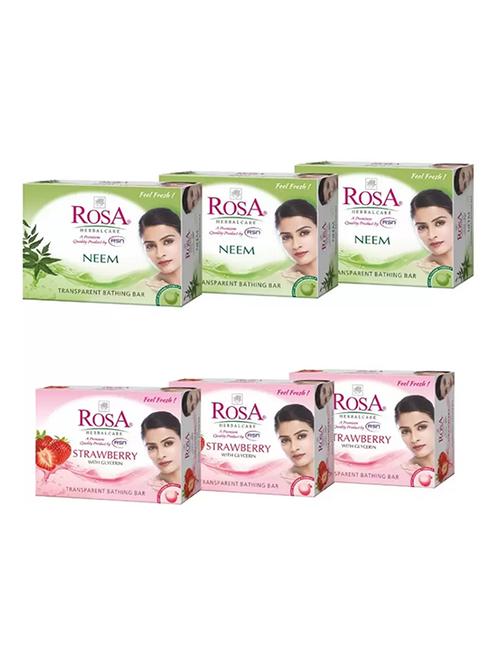 rosa transparent strawberry & neem gel soap i skin conditioners for moisturized skin i glyecrin bathing bar i pack 6 *100g each - 21716395 - Standard Image - 0