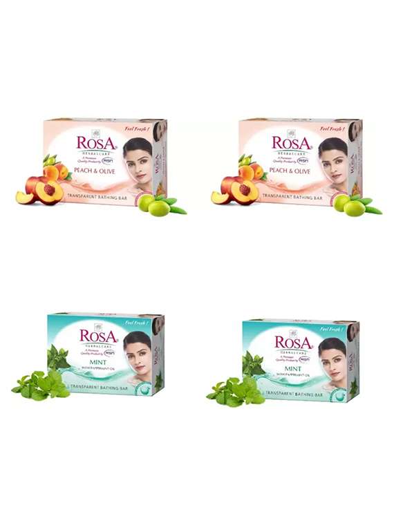 rosa transparent peach & olive and mint gel soap i skin conditioners for moisturized skin i bathing bar i pack 4 *100g each