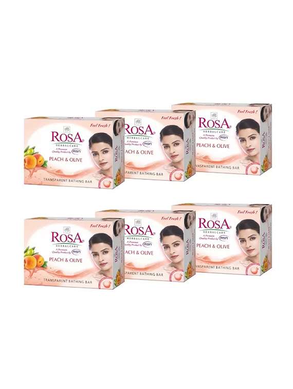 rosa transparent peach & olive gel soap i skin conditioners for moisturized skin i glyecrin bathing bar i pack 6 *100g each