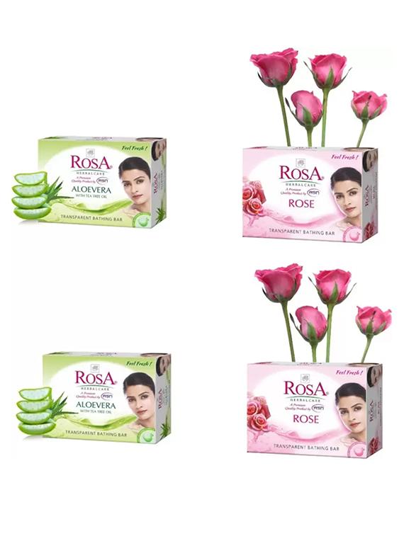 rosa transparent rose & aloevera gel soap i skin conditioners for moisturized skin i glyecrin bathing bar i pack 4 *100g each - 21716411 - Zoom Image - 0