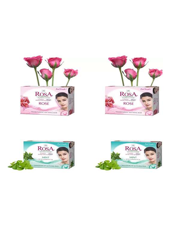 rosa transparent rose & mint gel soap i skin conditioners for moisturized skin i glyecrin bathing bar i pack 4 *100g each