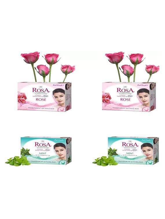 rosa transparent rose & mint gel soap i skin conditioners for moisturized skin i glyecrin bathing bar i pack 4 *100g each