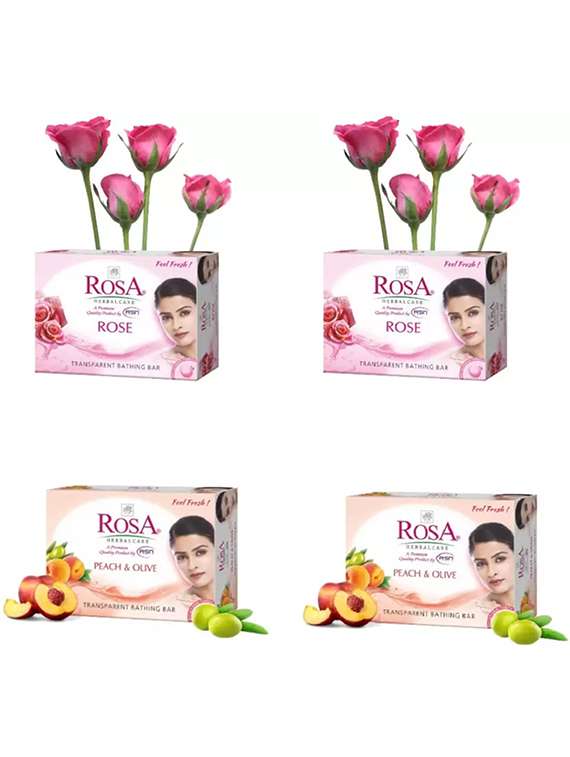 rosa transparent rose, peach & olive gel soap i skin conditioner for moisturized skin i glyecrin bathing bar i pack 4 *100g each