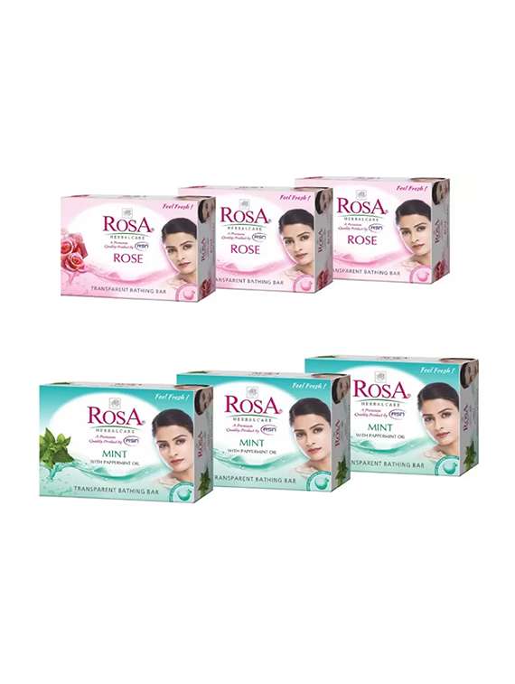 rosa transparent rose & mint gel soap i skin conditioners for moisturized skin i glyecrin bathing bar i pack 6 *100g each