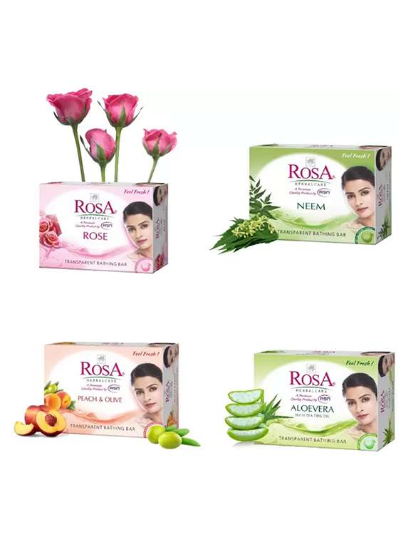 rosa transparent rose, aloevera,neem and peach & olive gel soap i skin conditioners i glyecrin bathing bar i pack 4 *100g each
