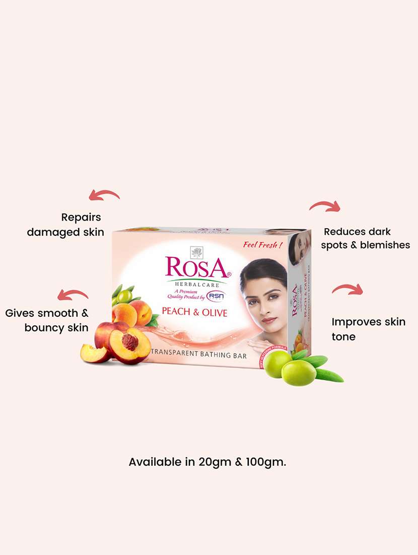 rosa transparent rose, aloevera,neem and peach & olive gel soap i skin conditioners i glyecrin bathing bar i pack 4 *100g each - 21716422 -  Standard Image - 3