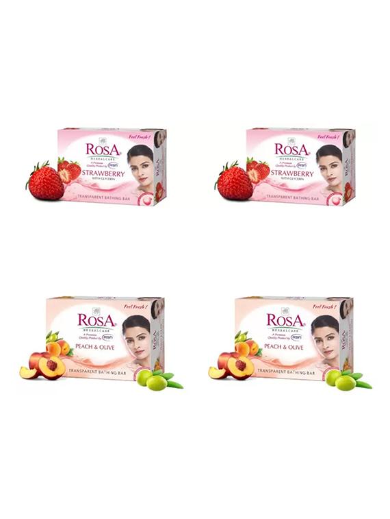 rosa transparent strawberry, peach & olive bathing bar i skin conditioners for moisturized skin i glyecrin soap i 4 *100g each - 21716432 - Zoom Image - 0