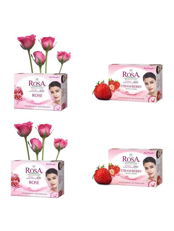 rosa transparent strawberry & rose gel soap i skin conditioners for moisturized skin i glyecrin bathing bar i pack 4 *100g each