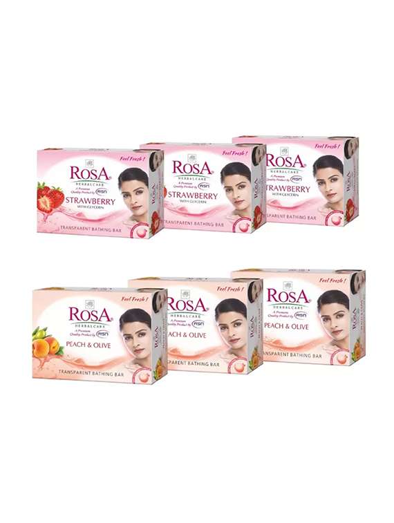 rosa transparent strawberry,peach & olive gel soap i skin conditioners for moisturized skin i bathing bar i pack 6 *100g each