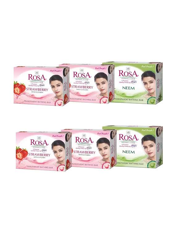 rosa transparent strawberry & neem gel soap i skin conditioners for moisturized skin i glyecrin bathing bar i pack 6 *100g each