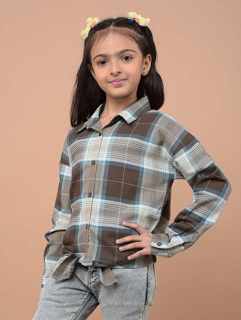 girls long sleeves checkered shirt