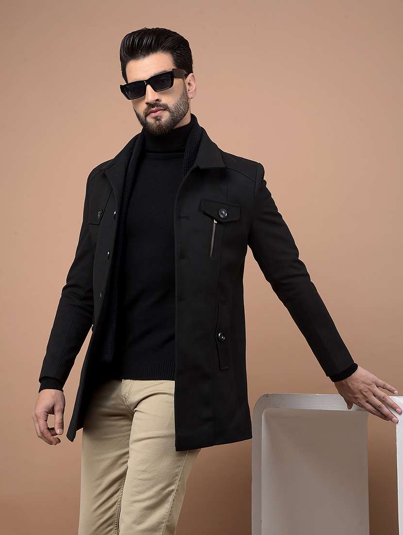 men solid long sleeve coat