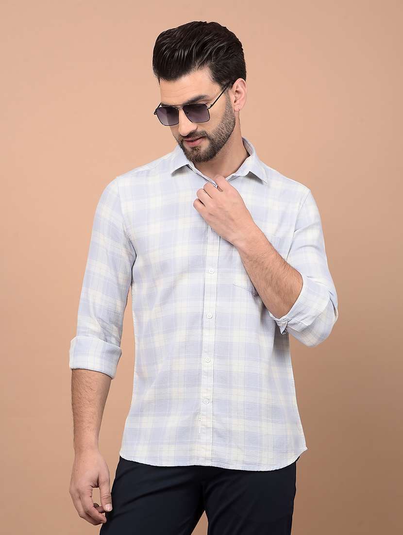 men long sleeves checkered casual shirt