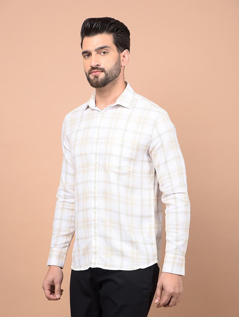 men long sleeves checkered casual shirt