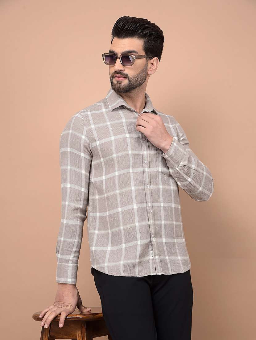 men long sleeves checkered casual shirt