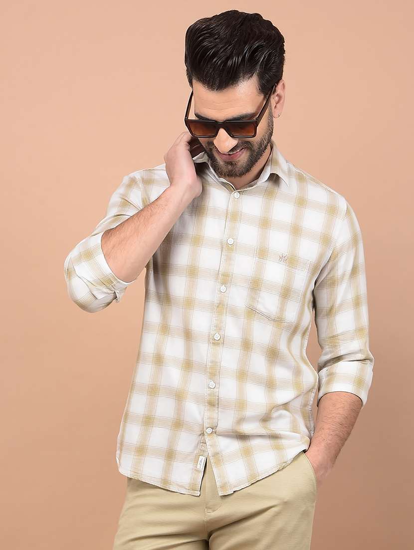 men long sleeves checkered casual shirt