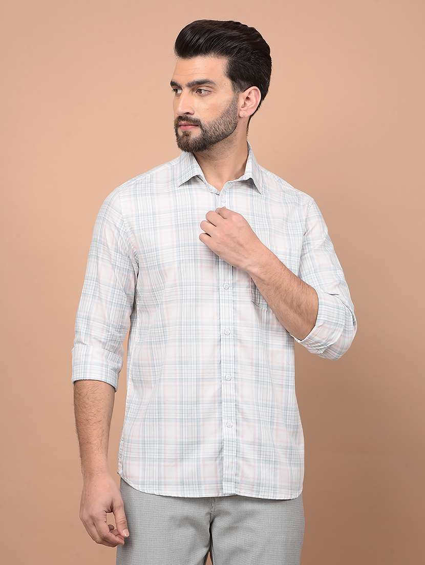 men long sleeves checkered casual shirt