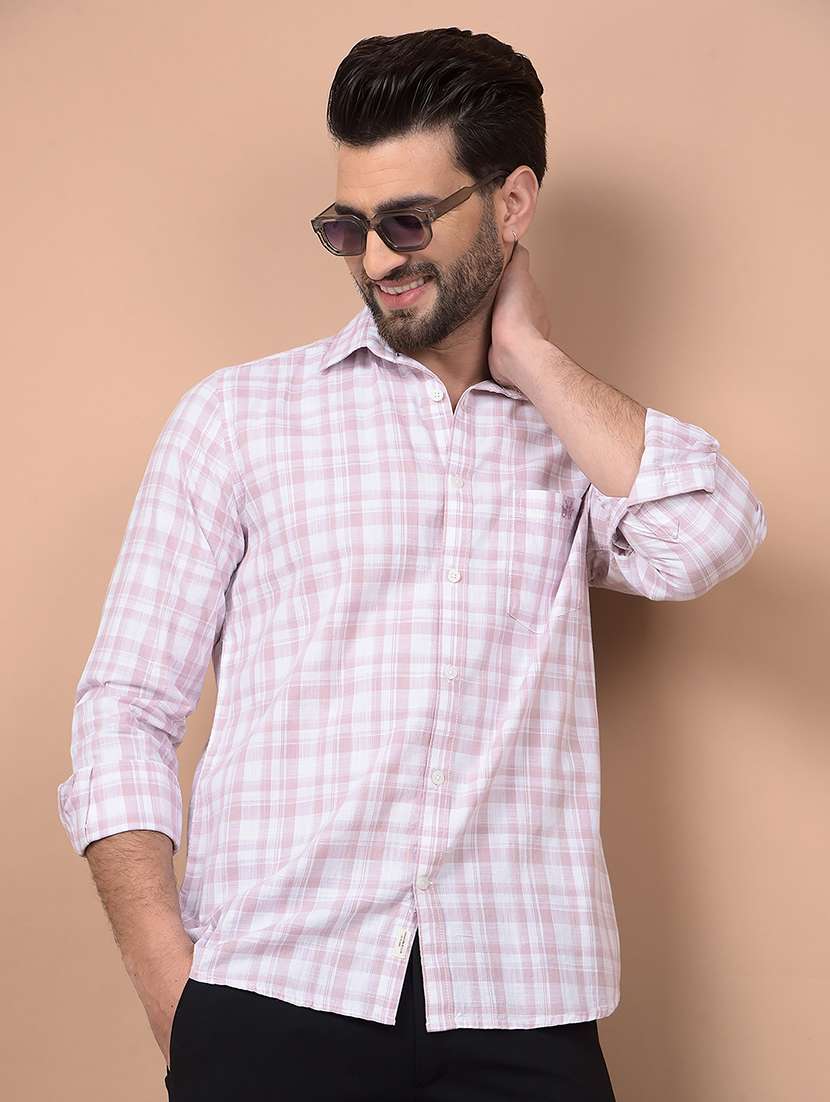 men long sleeves checkered casual shirt