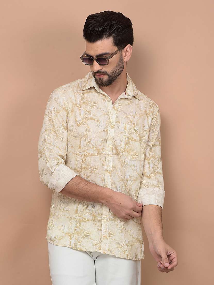 men long sleeves printed casual shirt