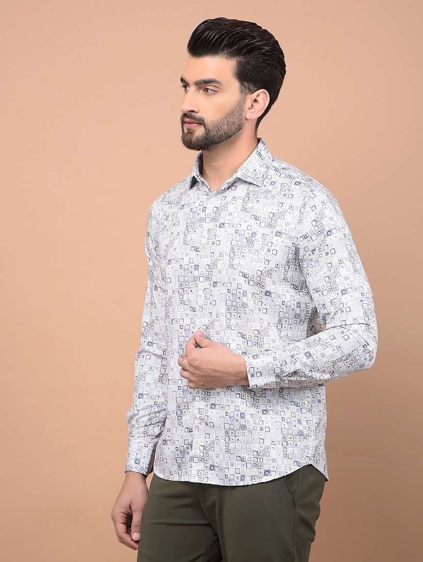 men long sleeves printed casual shirt