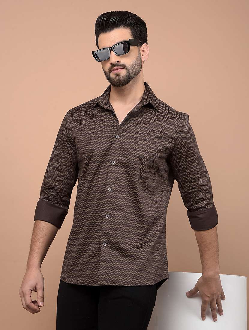 men long sleeves printed casual shirt