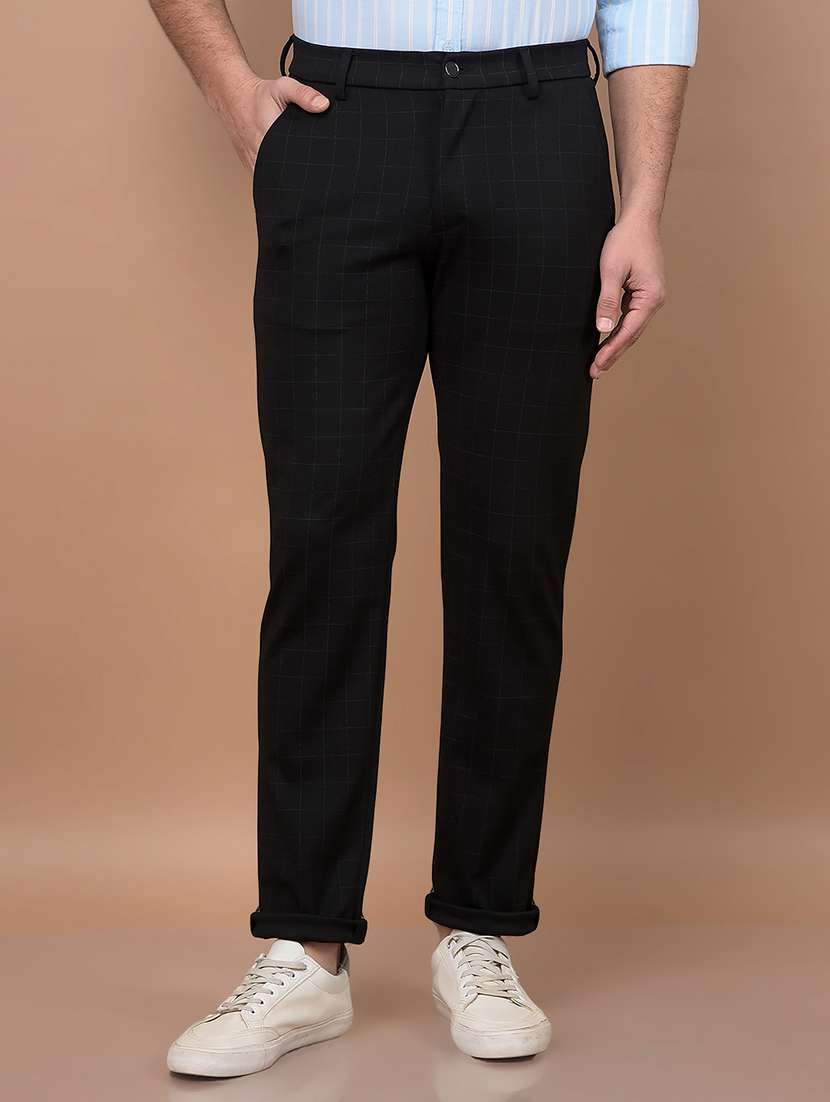 men checkered flat front casual trouser