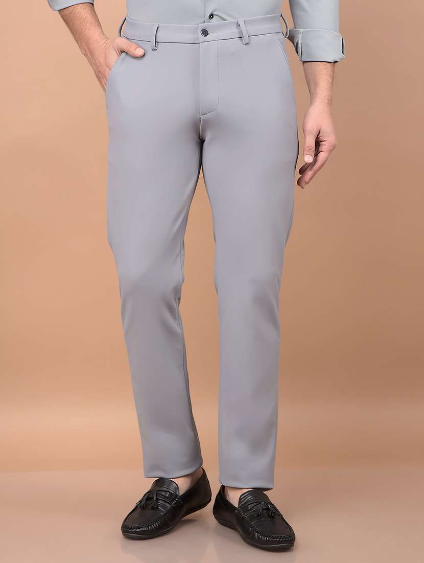 men solid flat front casual trouser