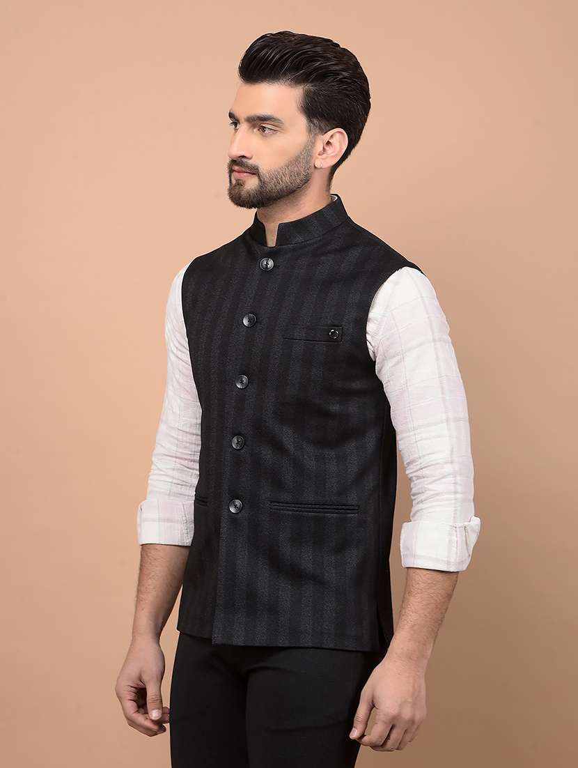 men striped self design waist coat